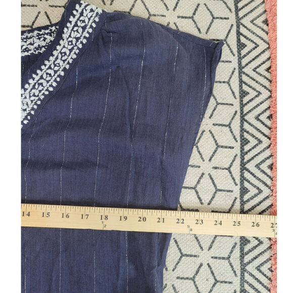 FRESH PRODUCE NAVY BLUE SHIFT DRESS W WHITE TASSLES & DETAIL, SZ XL/XXL - Picture 10 of 11